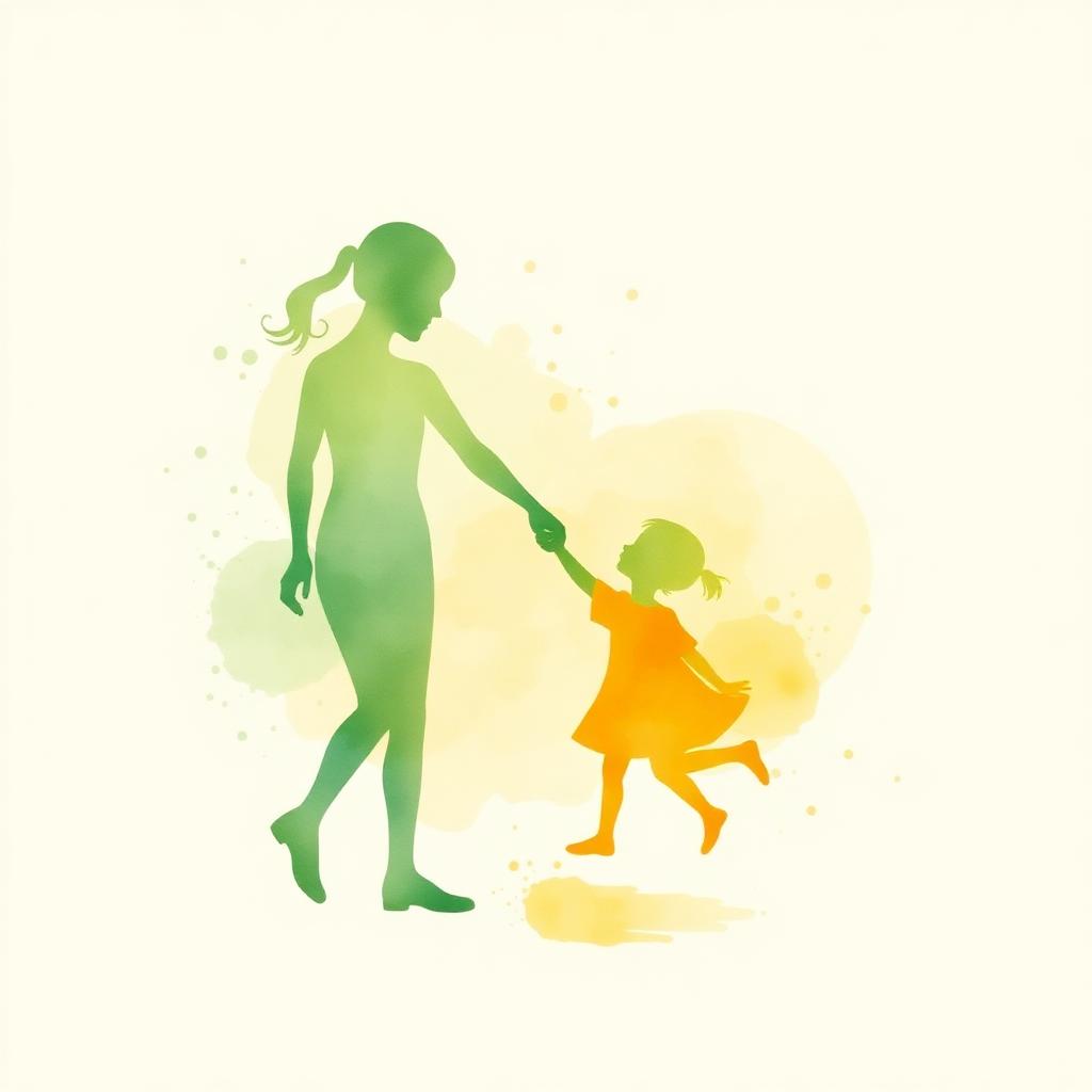 Watercolor silhouettes of a parent and child holding hands and dancing